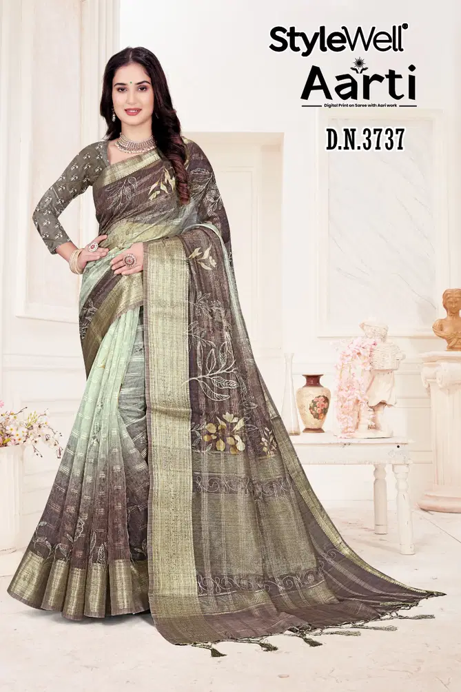 Aarti By Stylewell Thread Work Organza Designer Sarees Wholesale Shop In Surat